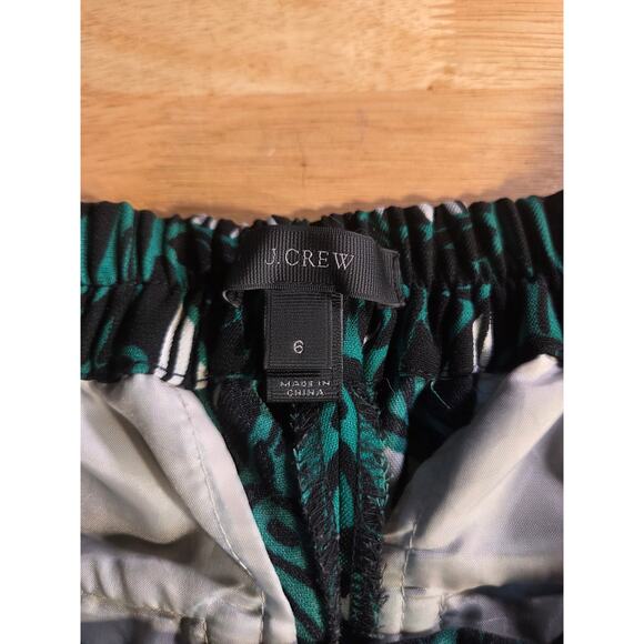 J. Crew Green Black White Abstract Tuxedo Pants Side Piping Size 6 Polyester - Picture 6 of 13